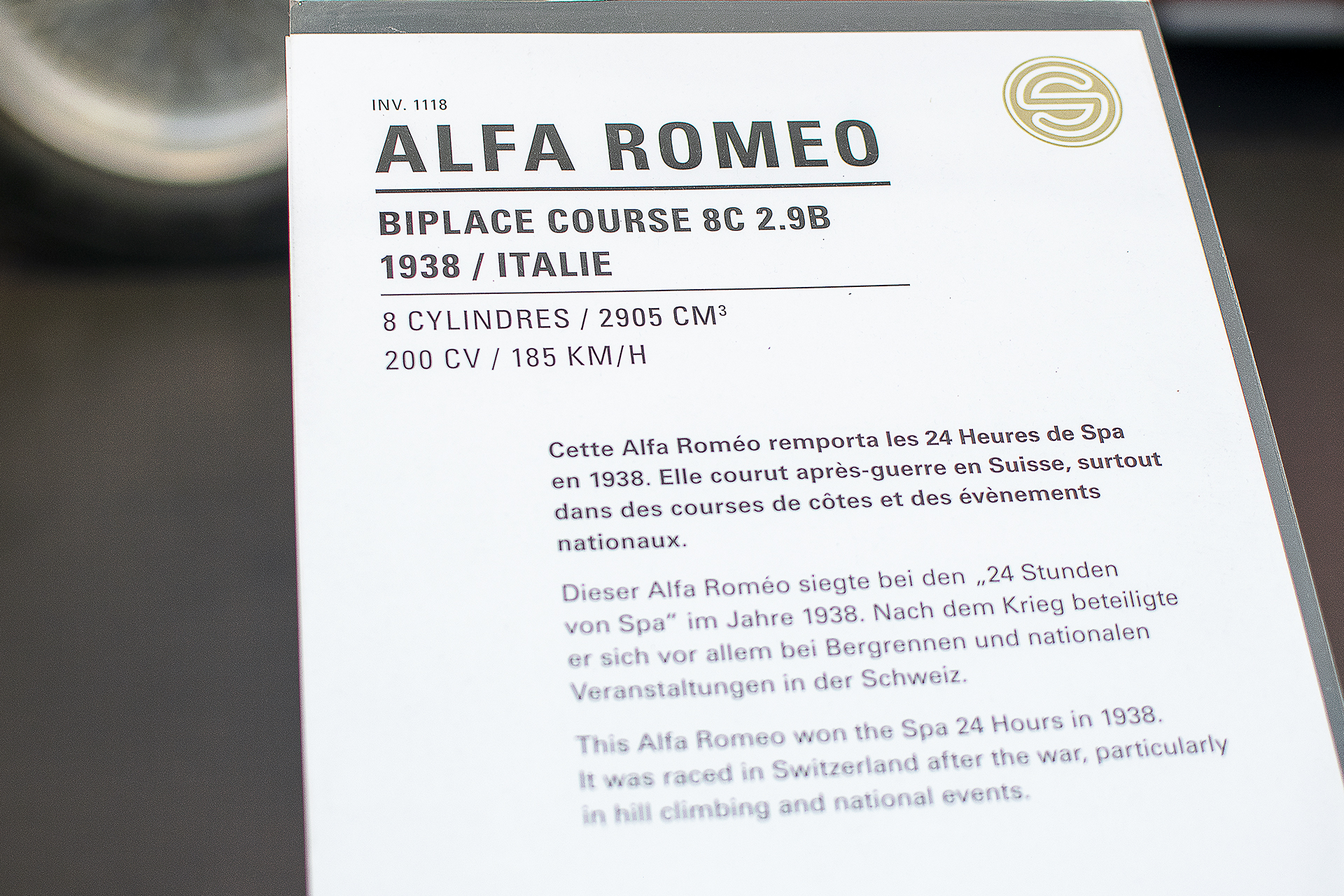 Alfa Romeo 8C 2900 B biplace course  1938 infos - Cité de l'automobile, Collection Schlumpf, Mulhouse, 2020