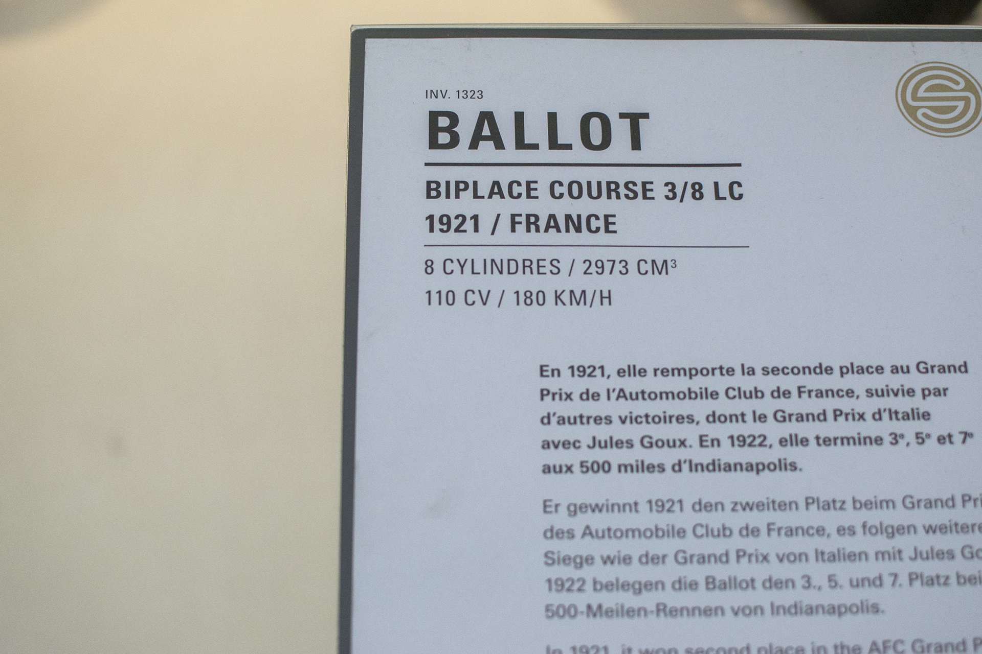 Ballot 3/8 LC biplace course 1921 infos - Cité de l'automobile, Collection Schlumpf, Mulhouse, 2020