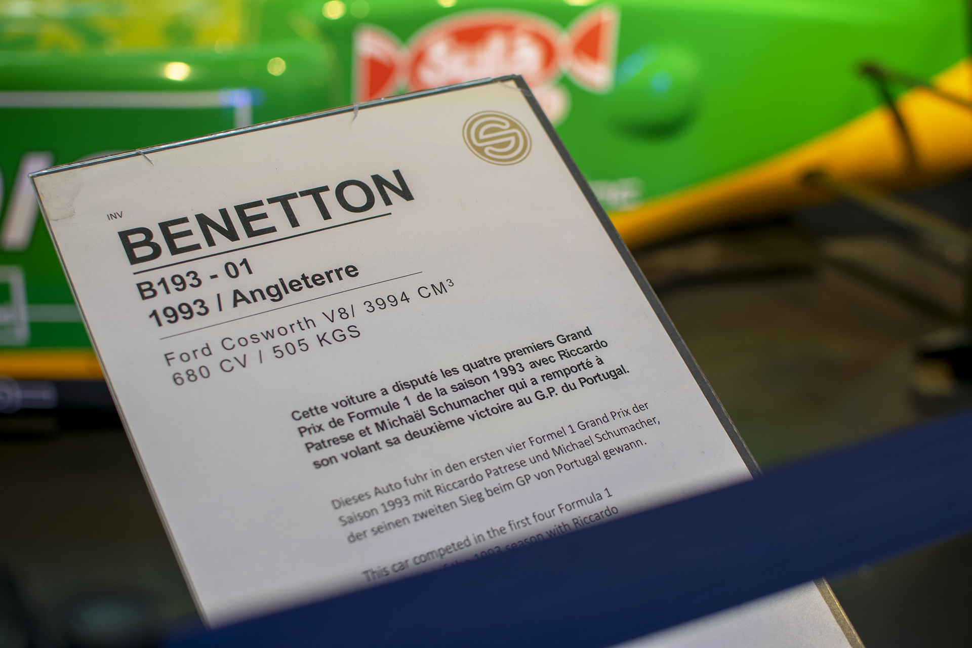 Benetton B193-01 1993 - Cité de l'automobile, Collection Schlumpf, Mulhouse, 2020