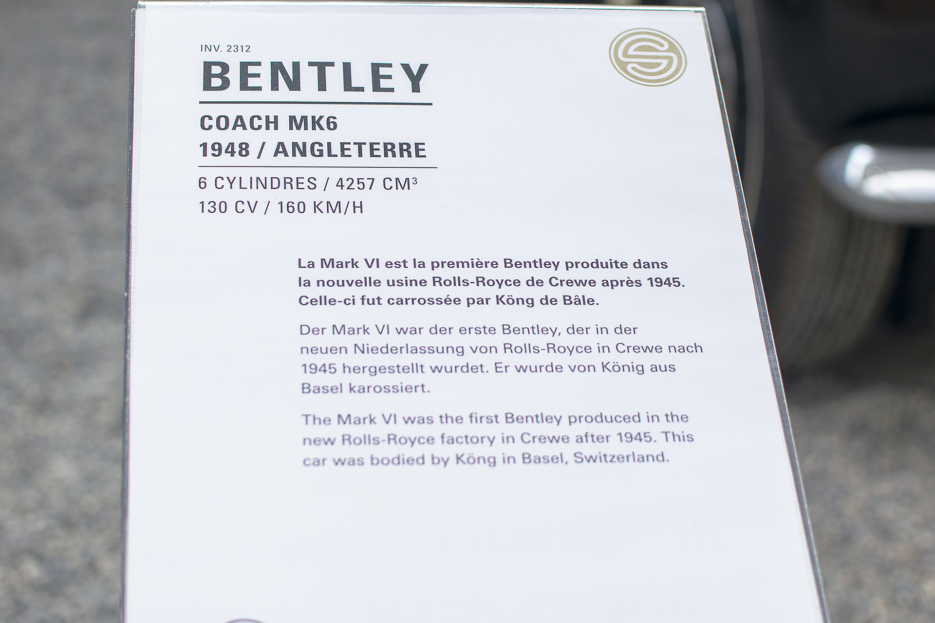 Bentley MK6 Coach 1948 infos - Cité de l'automobile, Collection Schlumpf, Mulhouse, 2020