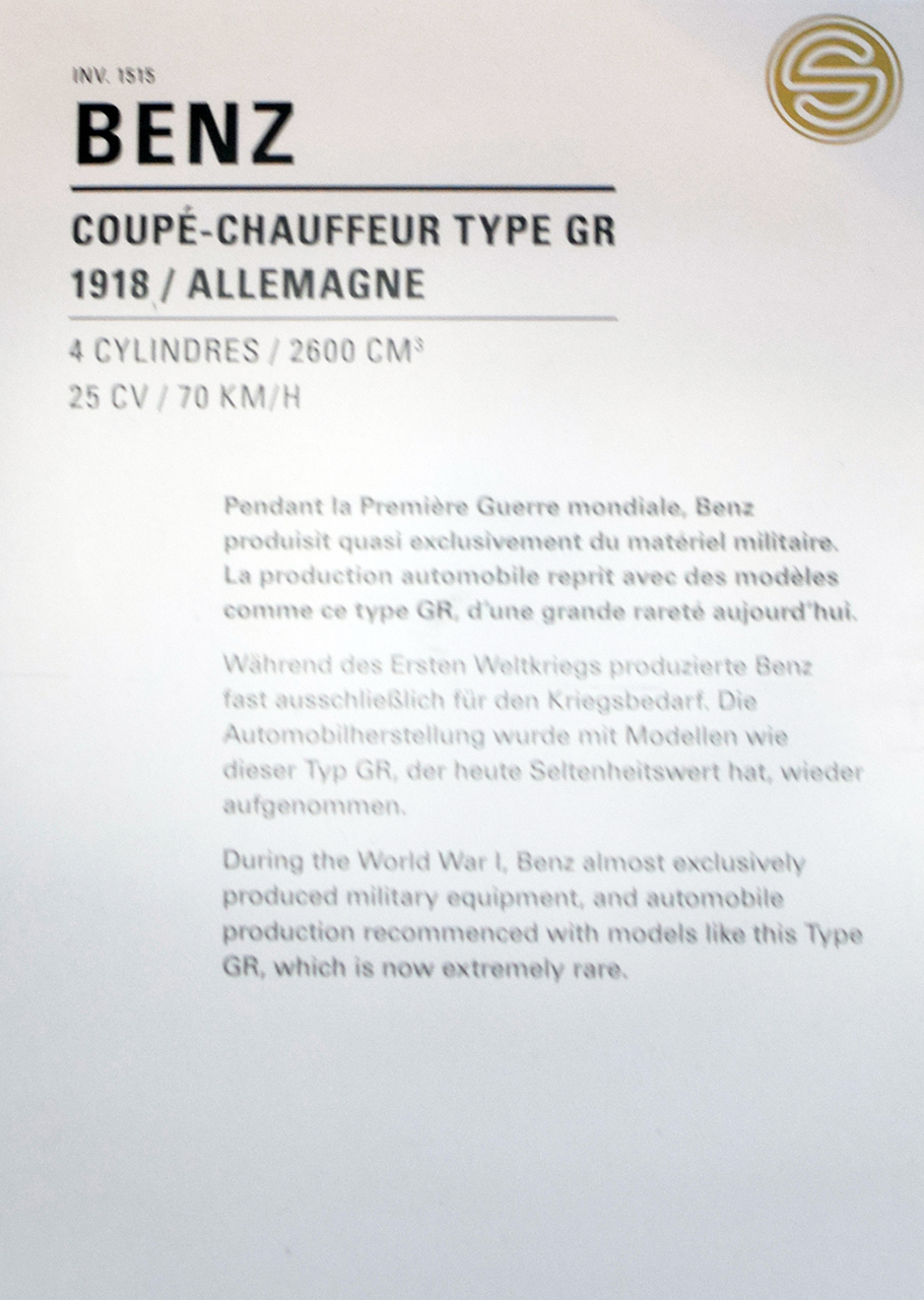 Benz type GR coupé Chauffeur 1918 details - Cité de l'automobile, Collection Schlumpf, Mulhouse