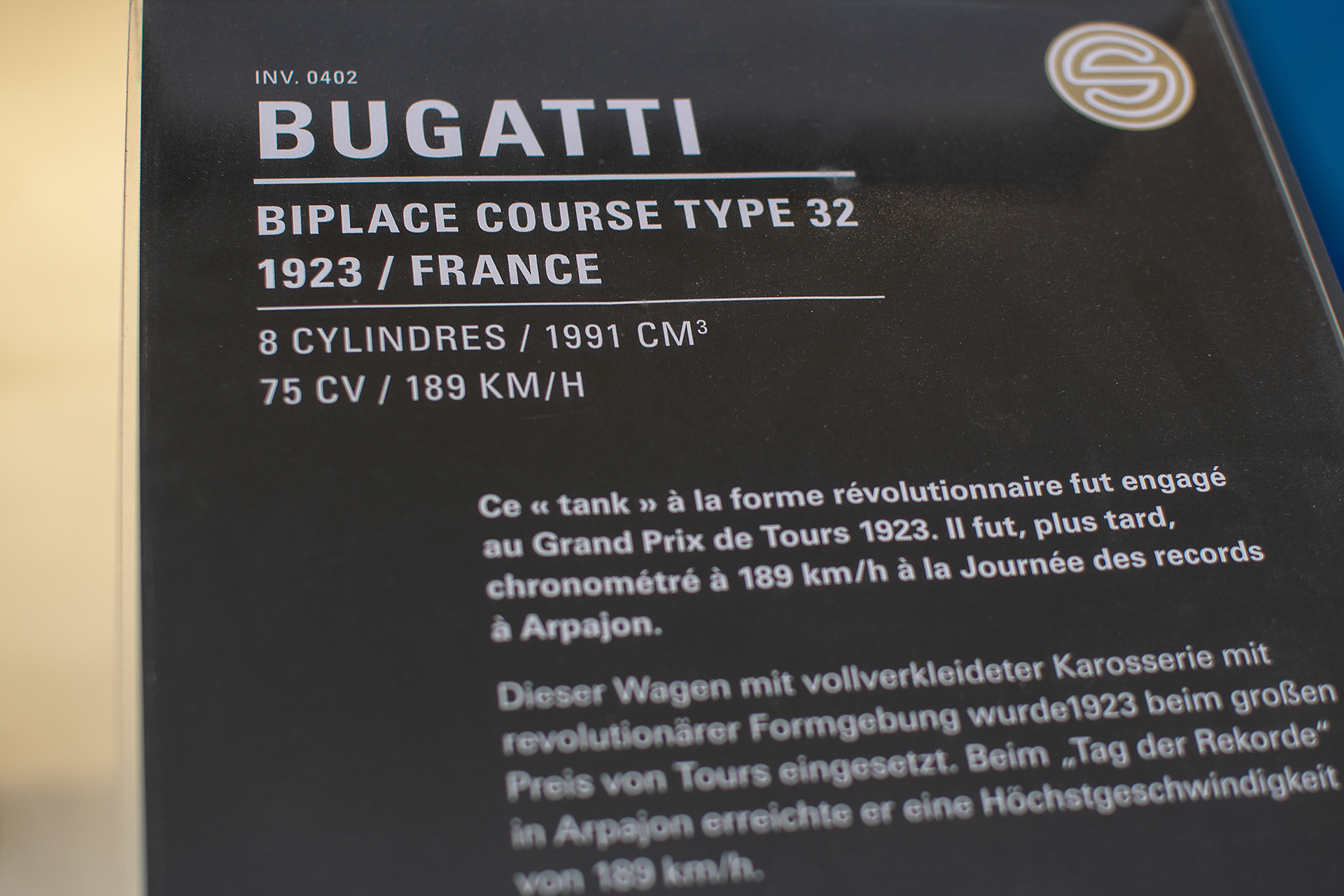 Bugatti type 32 biplace course 1923 prototype - Cité de l'automobile, Collection Schlumpf, Mulhouse, 2020
