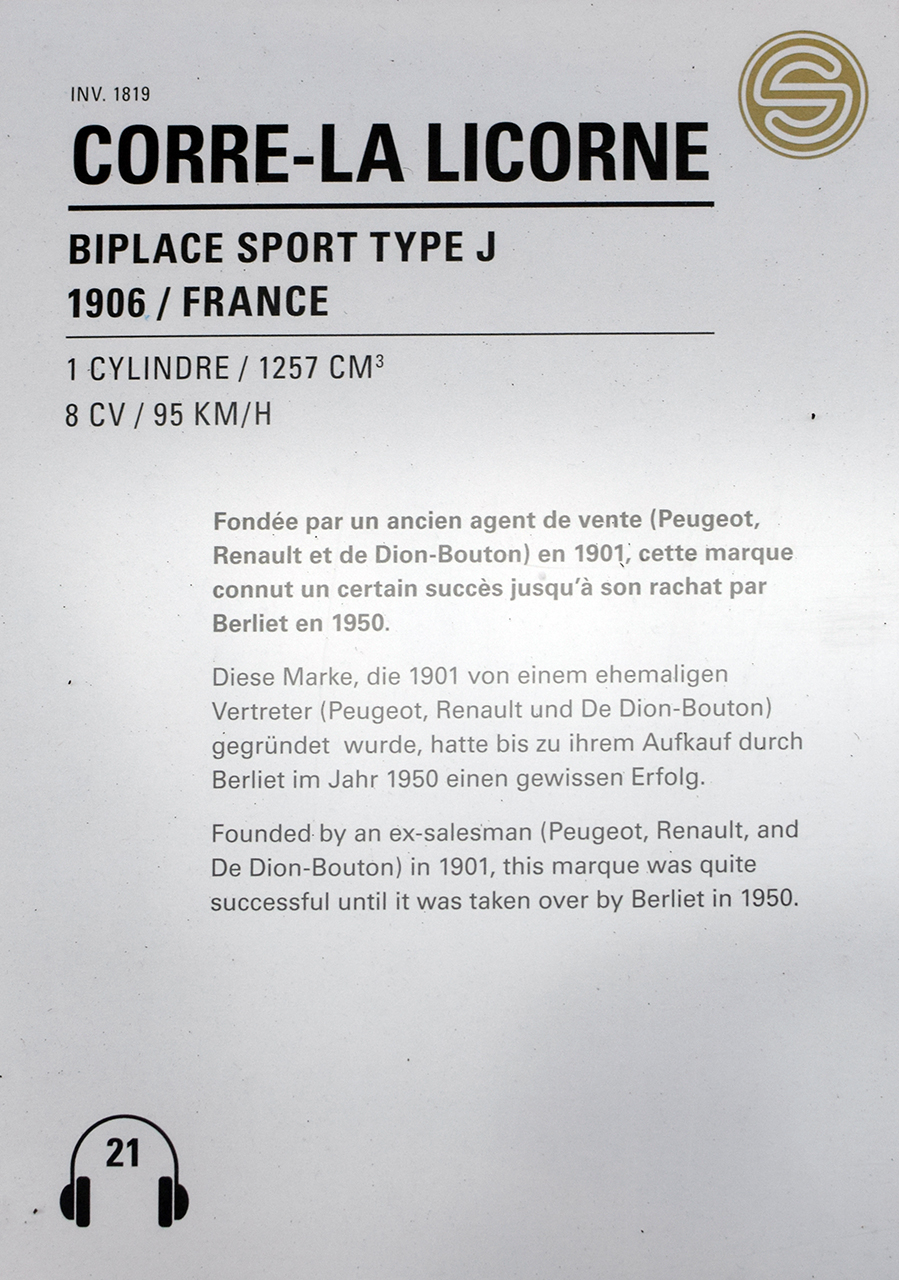 Corre La Licorne type J biplace sport 1906 - Cité de l'automobile, Collection Schlumpf, Mulhouse