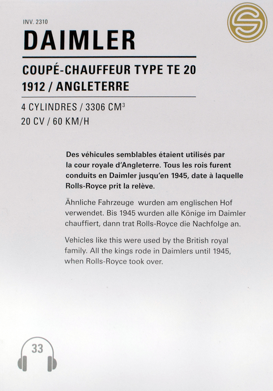 Daimler TE 20 coupe-Chauffeur 1912 details - Cité de l'automobile, Collection Schlumpf, Mulhouse