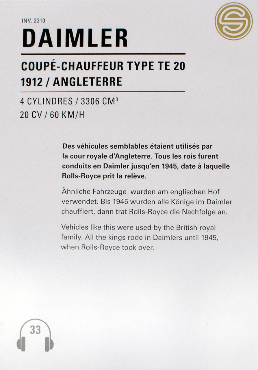 Daimler TE 20 coupé-Chauffeur 1912 - Cité de l'automobile, Collection Schlumpf, Mulhouse