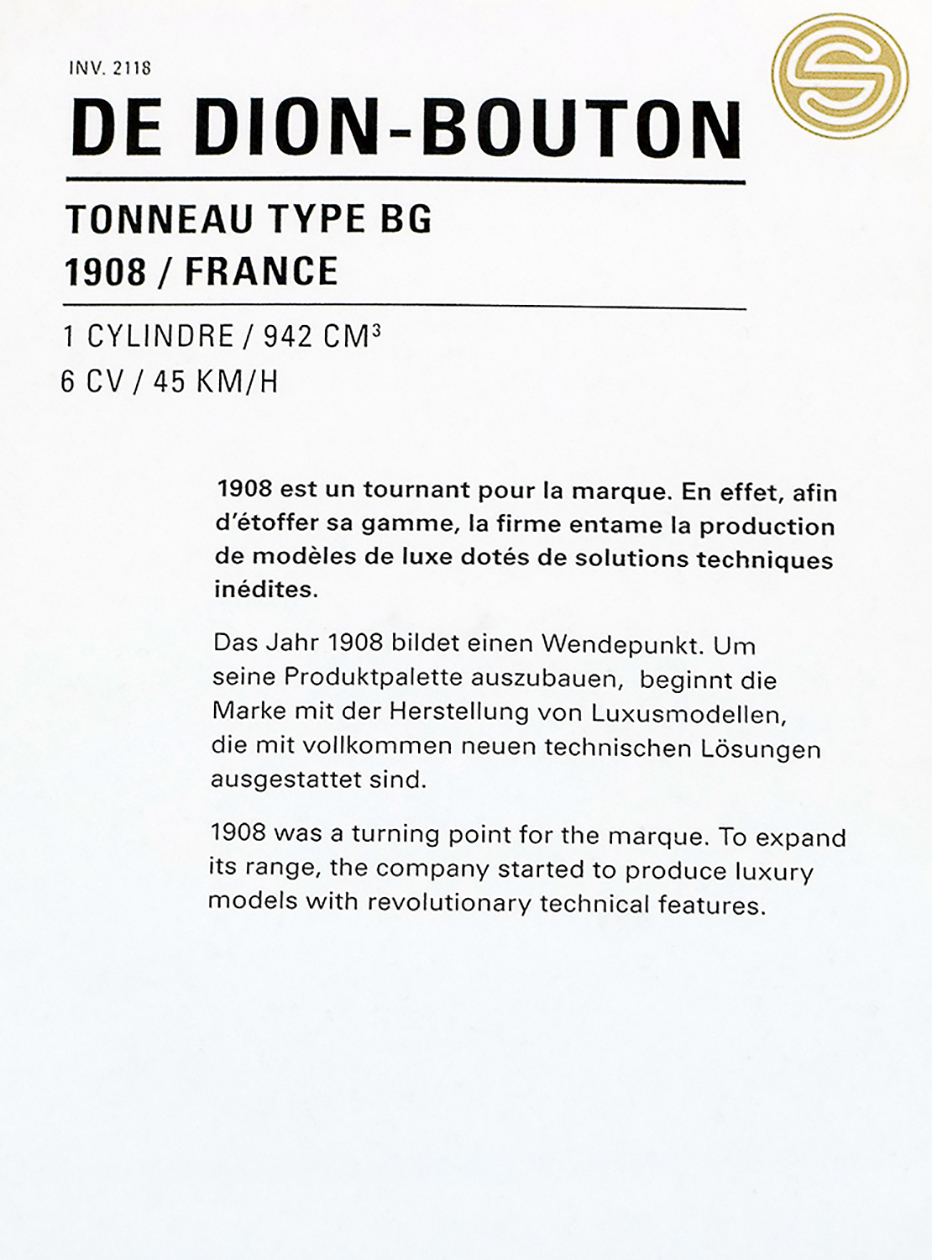 De Dion-Bouton type BG tonneau 1908 infos -  Cité de l'automobile, Collection Schlumpf, Mulhouse