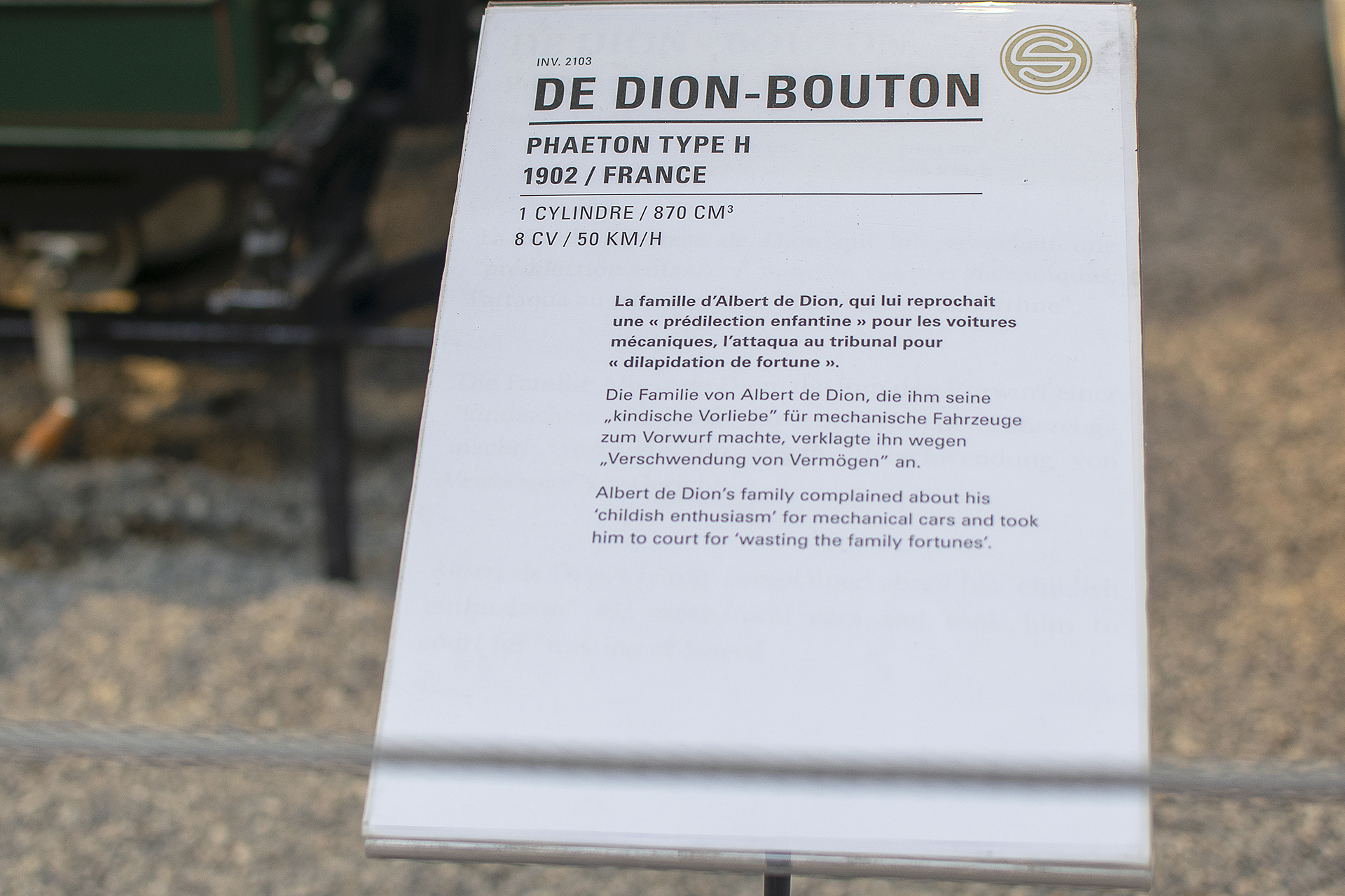 De Dion-Bouton type H Phaëton 1902 infos - Cité de l'automobile, Collection Schlumpf, Mulhouse, 2020
