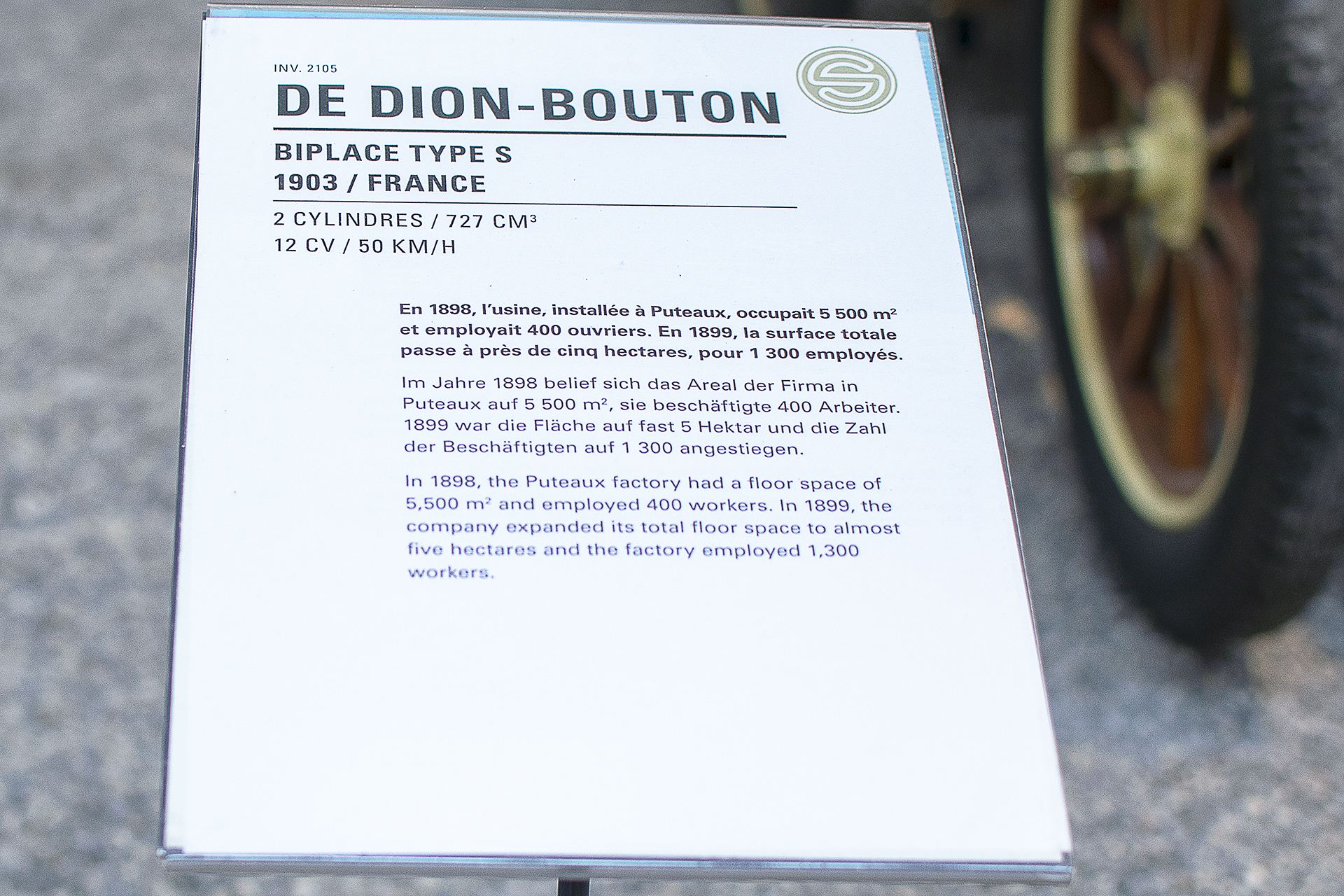 De Dion-Bouton type S biplace 1903 infos  - Cité de l'automobile, Collection Schlumpf, Mulhouse, 2020