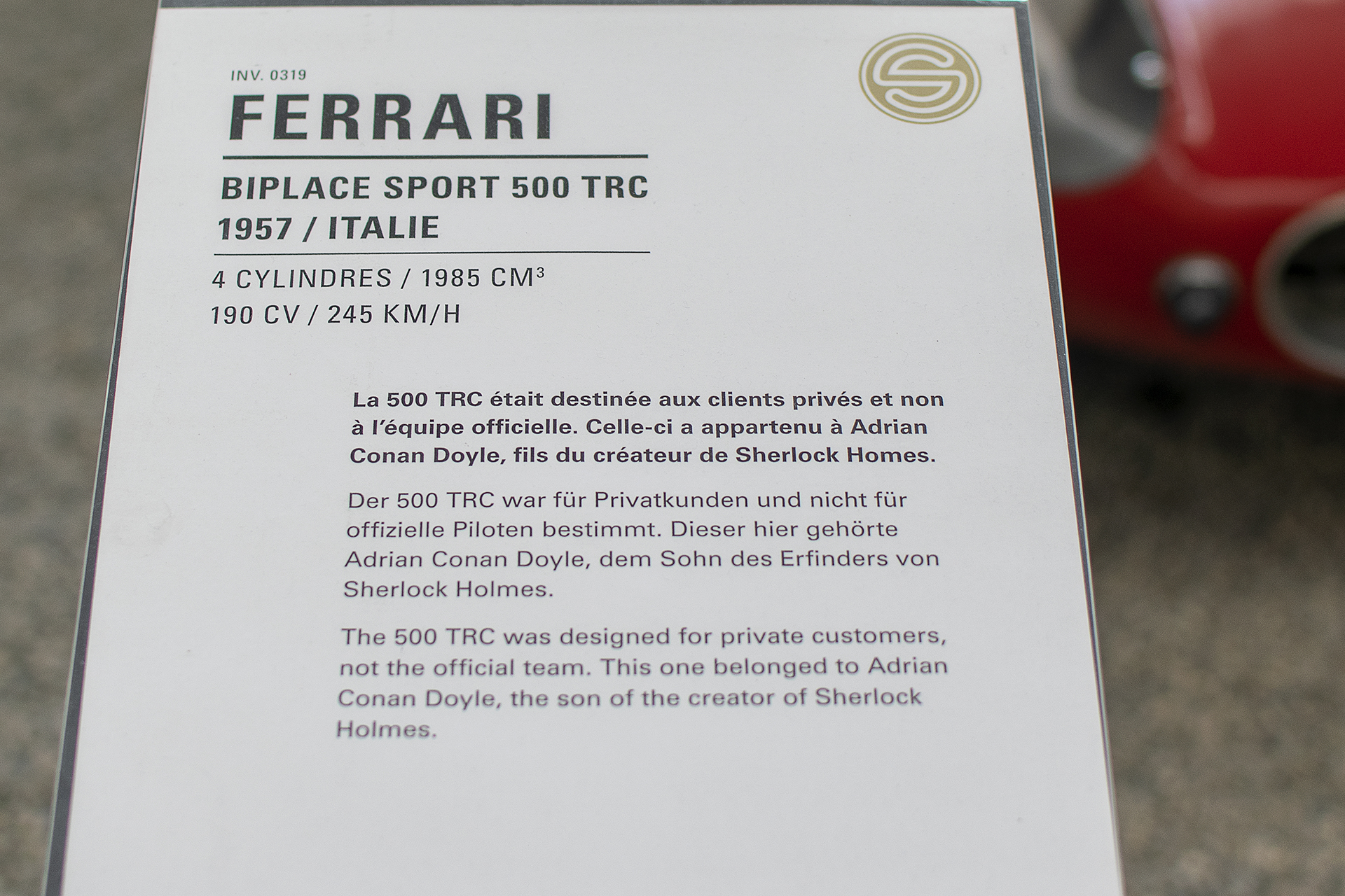 Ferrari 500 TRC biplace sport 1957 infos - Cité de l'automobile, Collection Schlumpf, Mulhouse, 2020