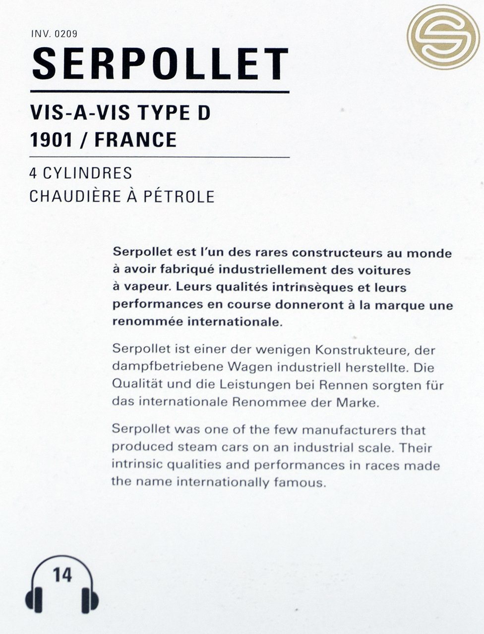 Gardner-Serpollet type D Vis à Vis 1901 - Cité de l'automobile, Collection Schlumpf, Mulhouse