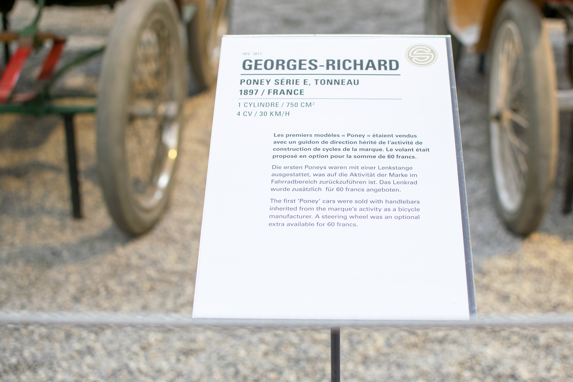 Georges Richard série E Poney 1897 details - Cité de l'automobile, Collection Schlumpf, Mulhouse, 2020