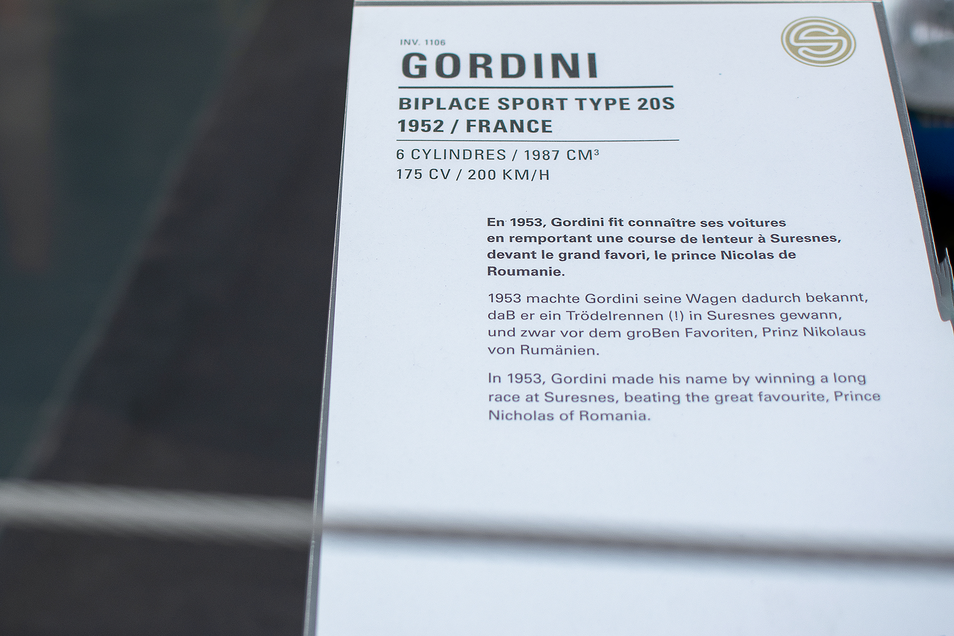  Gordini type 20S biplace sport 1952 - Cité de l'automobile, Collection Schlumpf, Mulhouse, 2020