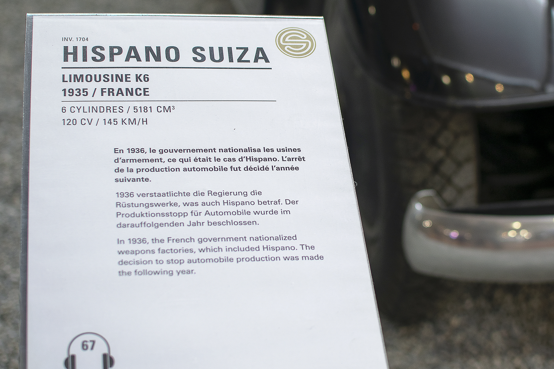 Hispano-Suiza K6 limousine 1935 infos - Cité de l'automobile, Collection Schlumpf, Mulhouse, 2020