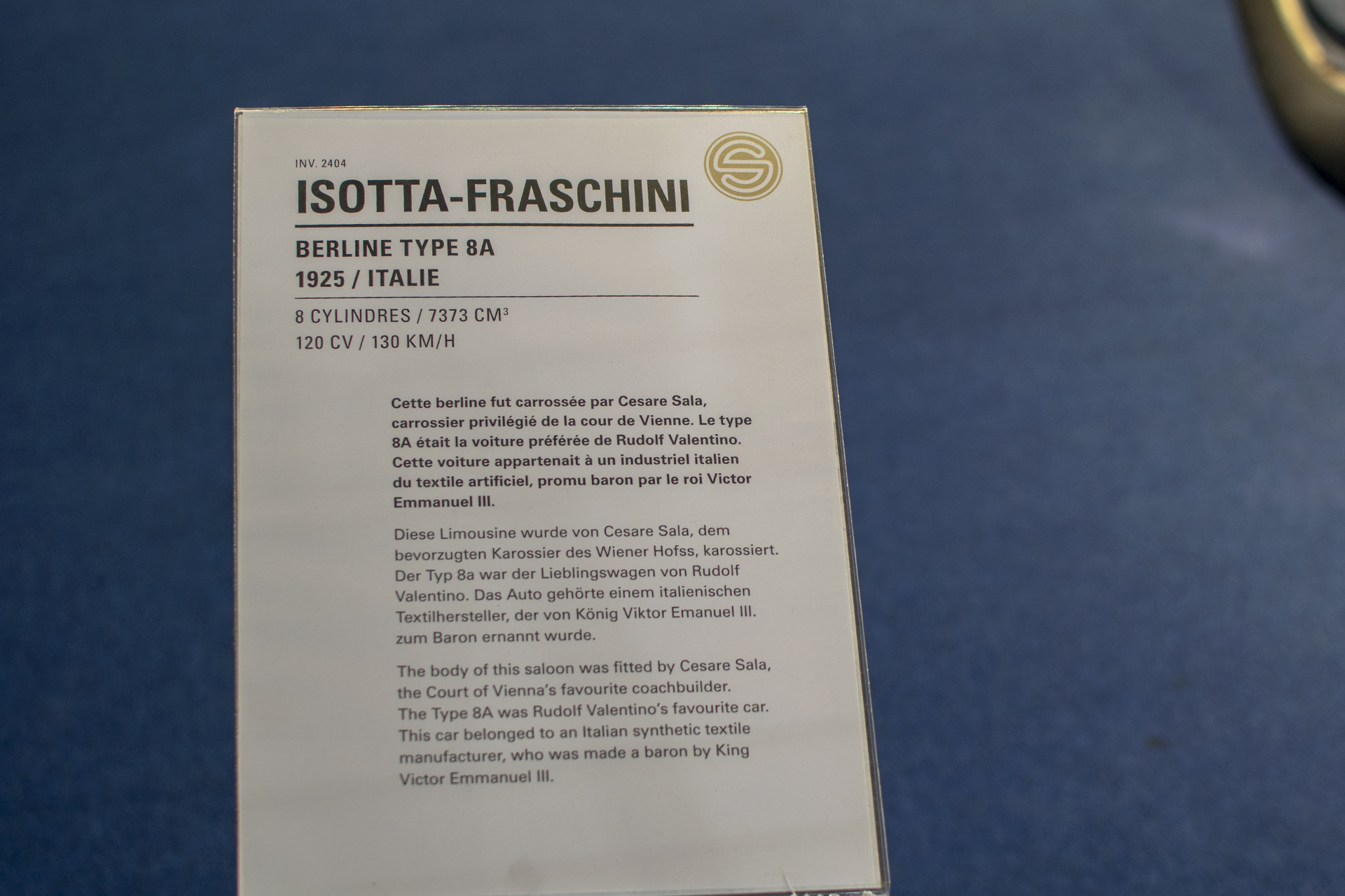 Isotta Fraschini type 8A berline 1925 infos - Cité de l'automobile, Collection Schlumpf, Mulhouse, 2020