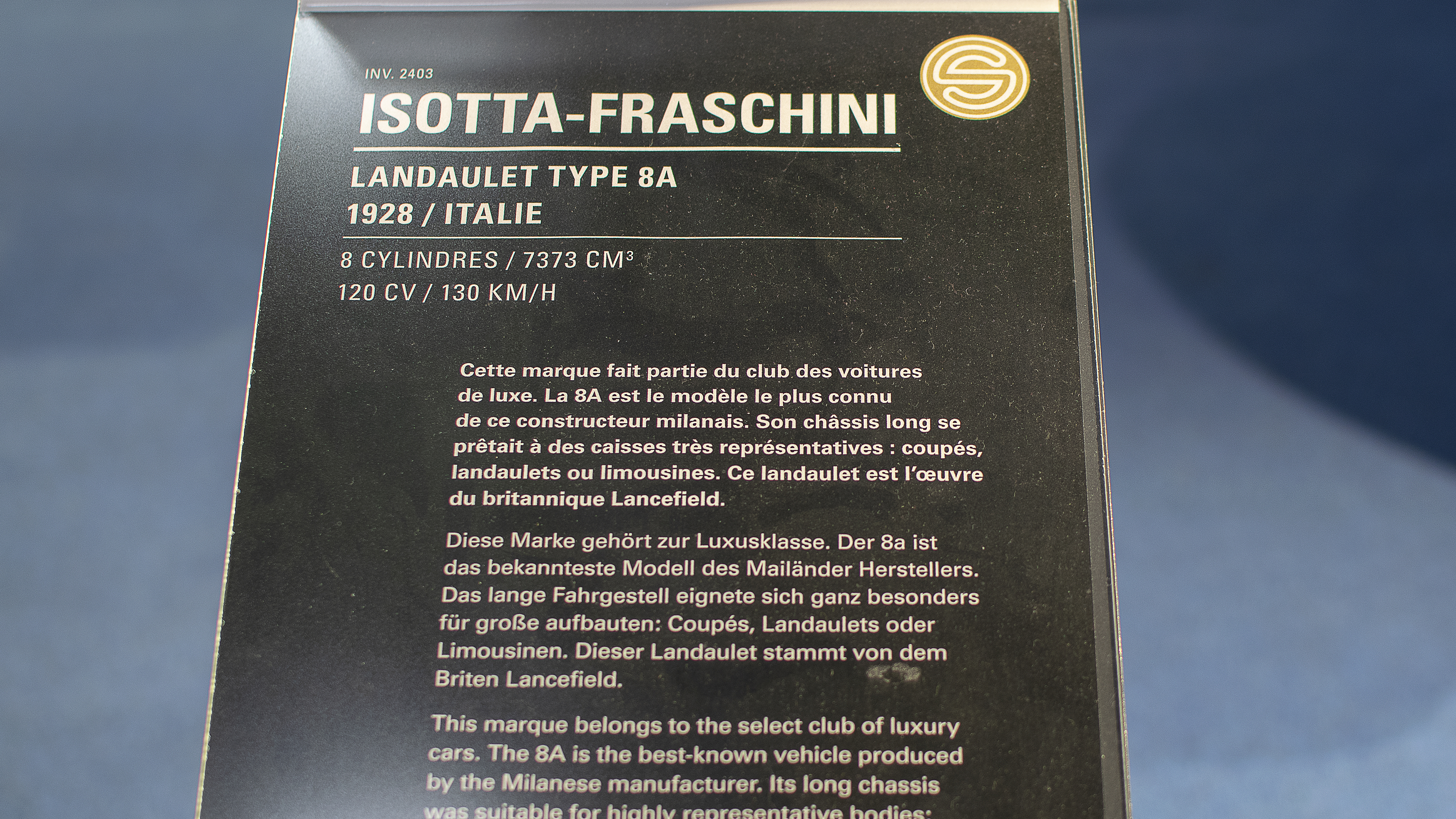 Isotta Fraschini type 8A details - Cité de l'automobile, Collection Schlumpf, Mulhouse, 2020