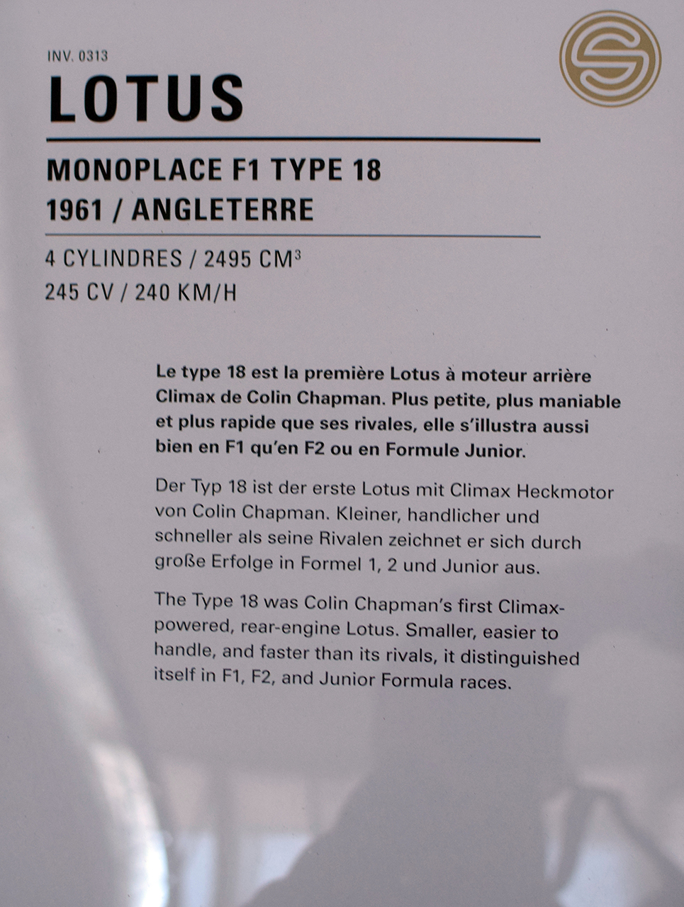 Lotus 18 monoplace F1 1961 infos - Cité de l'automobile, Collection Schlumpf, Mulhouse 