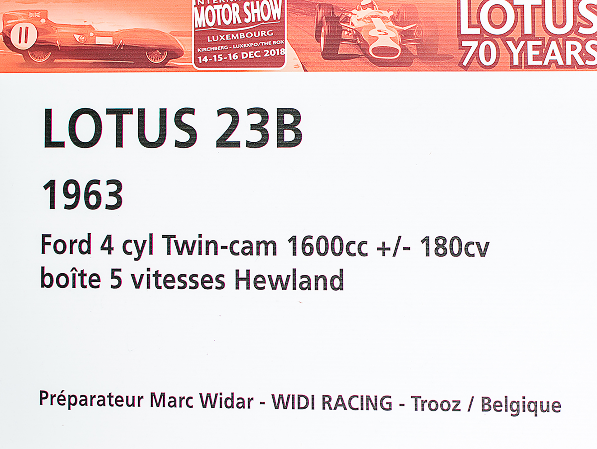 Lotus 23B 1963 infos - International Motor Show  ,Luxembourg ,2018 