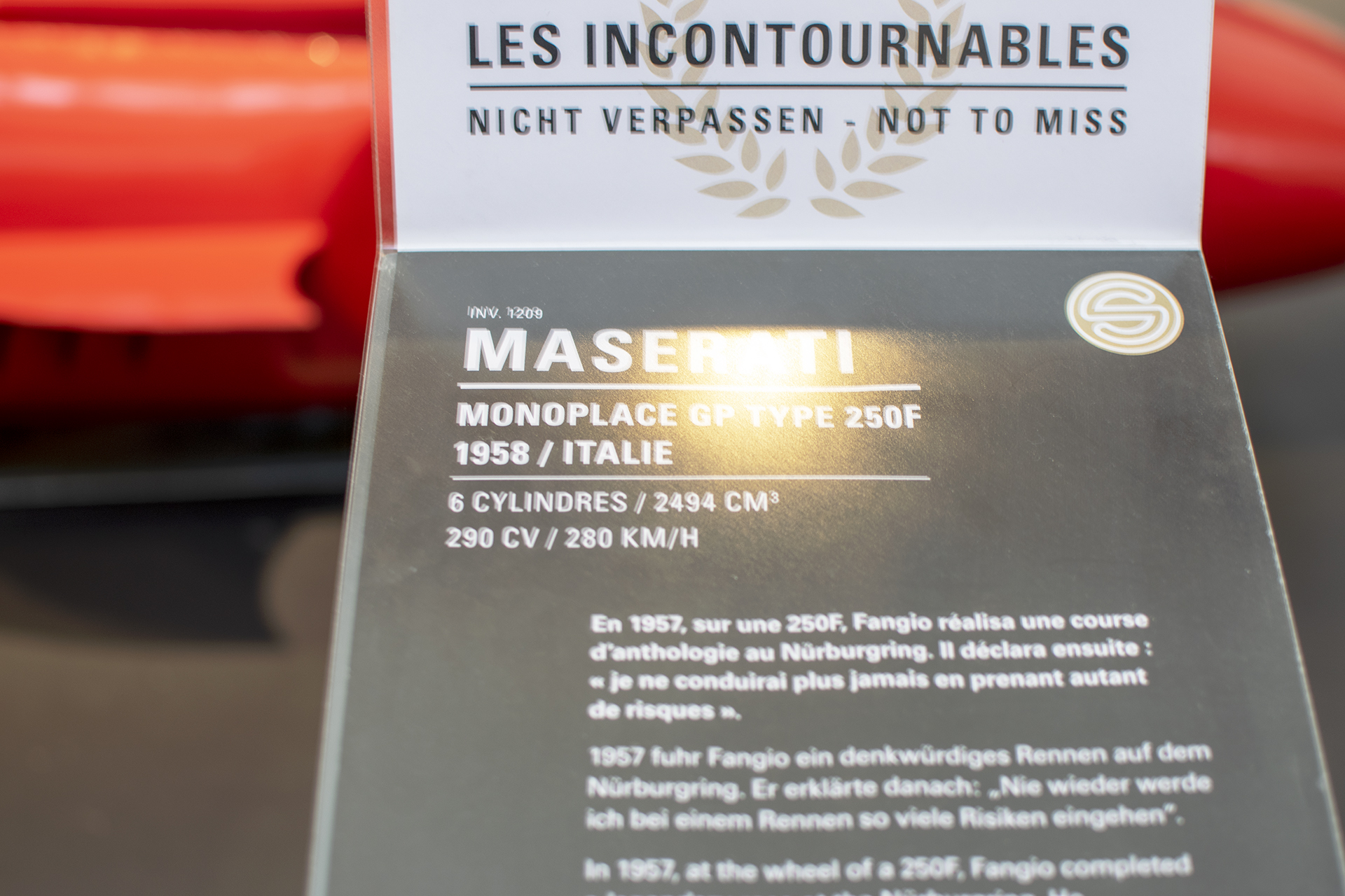 Maserati 250F monoplace Grand Prix 1958 infos - Cité de l'automobile, Collection Schlumpf, Mulhouse, 2020