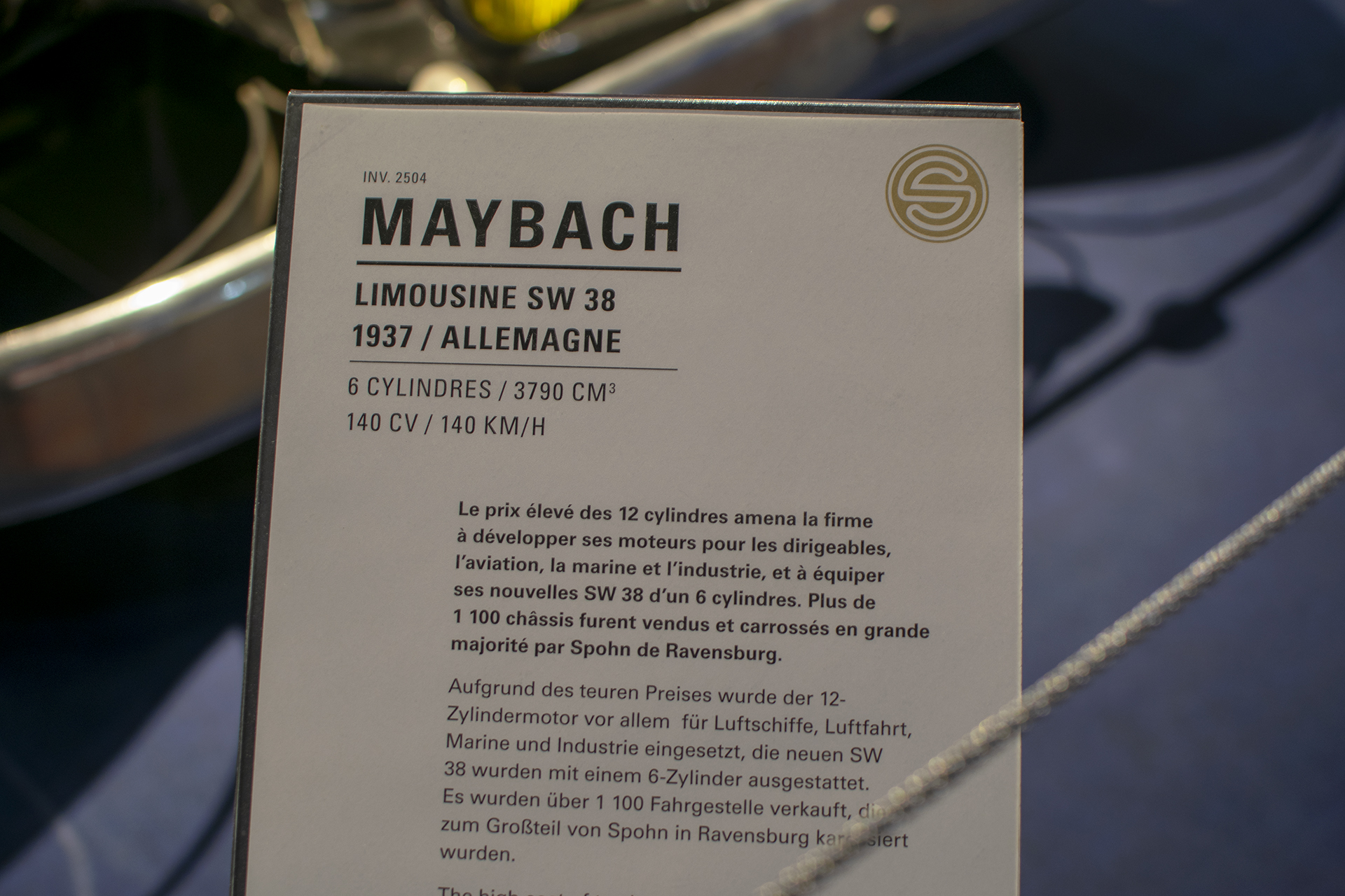 Maybach SW38 limousine 1937 details - Cité de l'automobile, Collection Schlumpf, Mulhouse, 2020