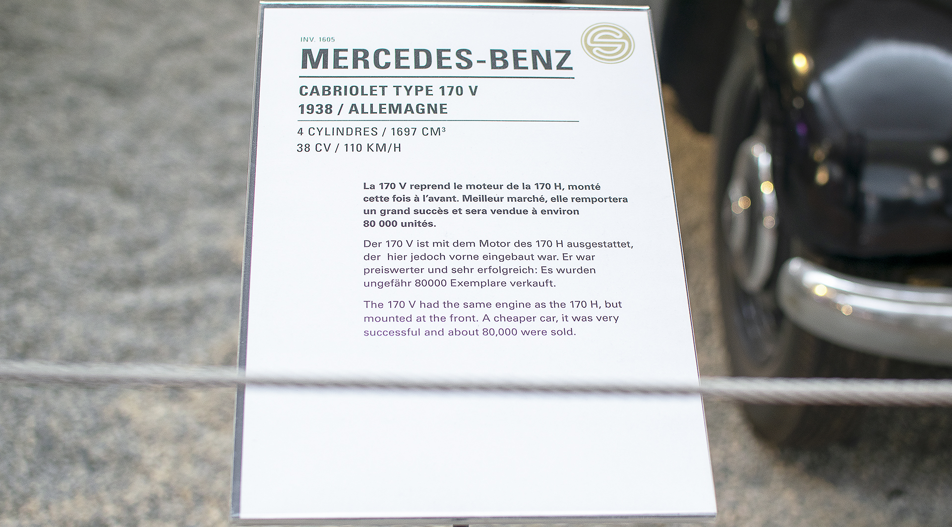 Mercedes-Benz W136 170 V Convertible 1938 infos - Cité de l'automobile, Collection Schlumpf, Mulhouse, 2020