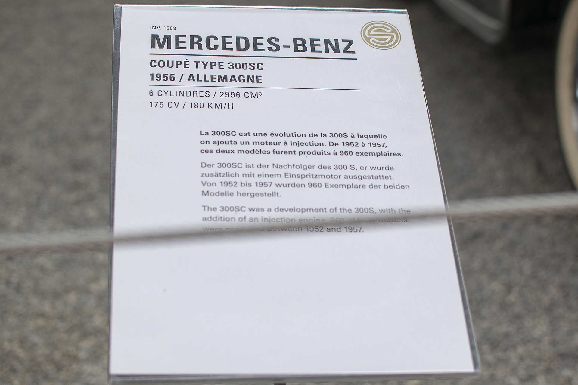 Mercedes-Benz W188 300 SC coupé 1956 infos - Cité de l'automobile, Collection Schlumpf, Mulhouse, 2020