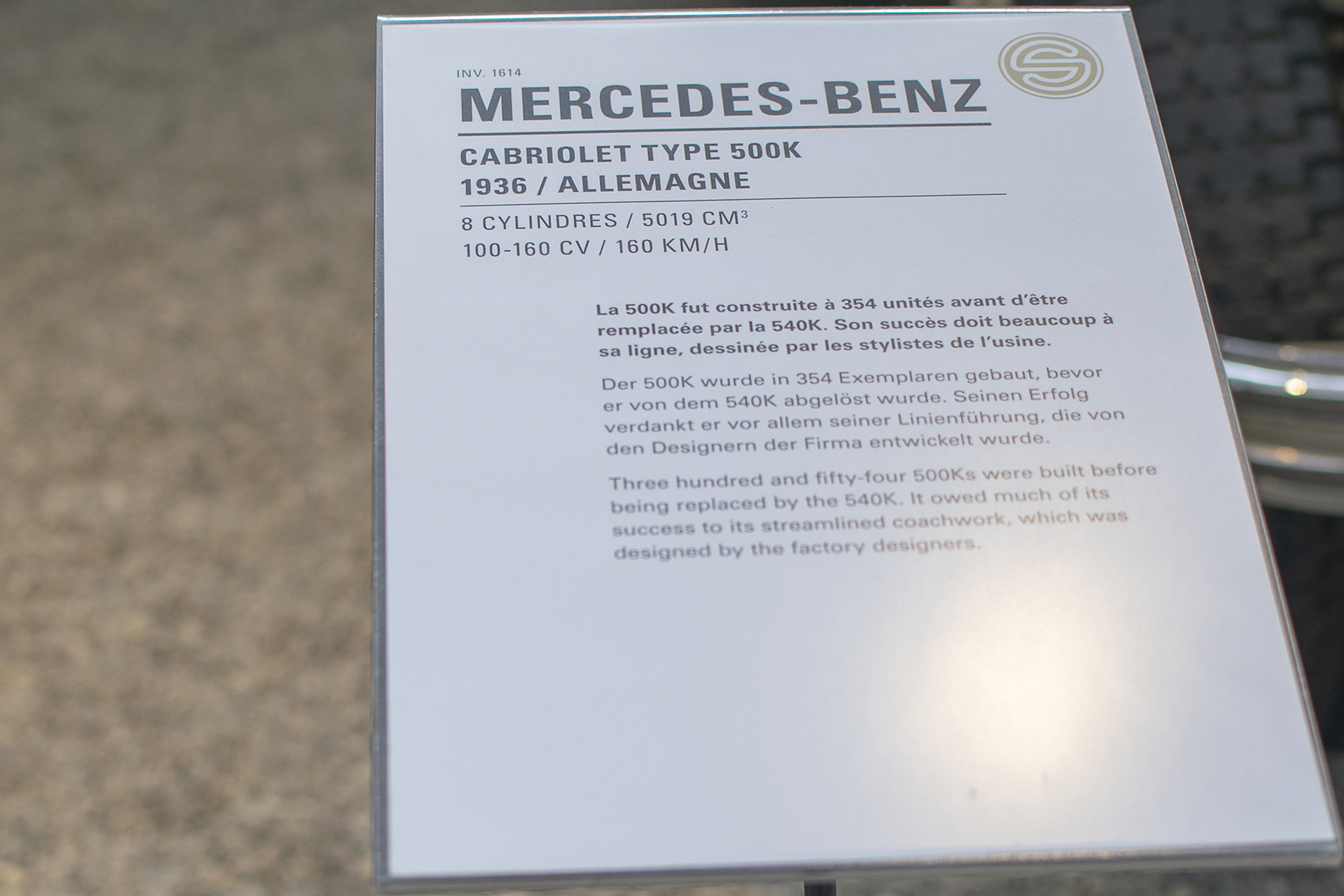 Mercedes-Benz W29 500K 1936 infos - Cité de l'automobile, Collection Schlumpf, Mulhouse, 2020