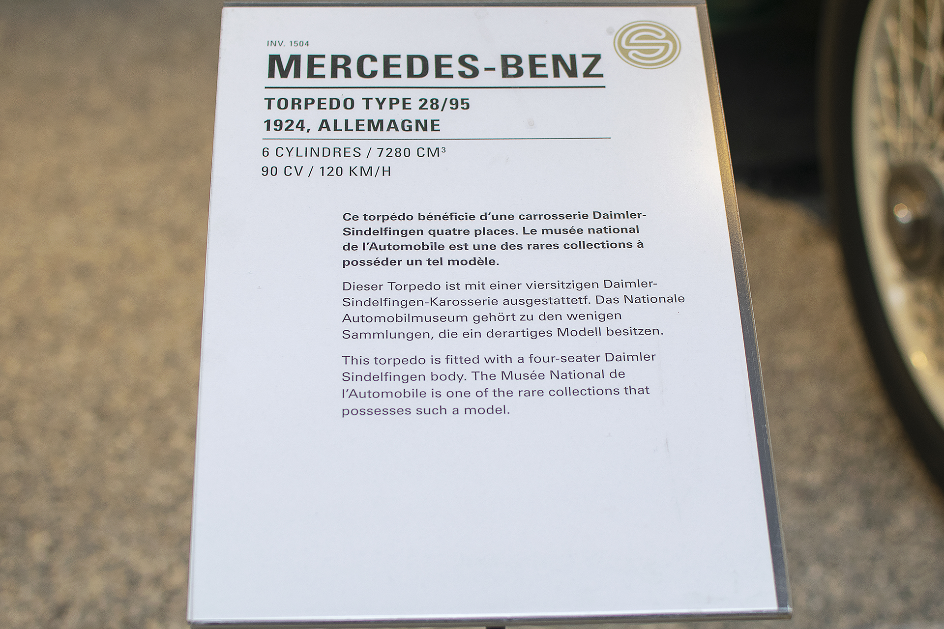 Mercedes 28/95 Torpédo 1924 infos - Cité de l'automobile, Collection Schlumpf, Mulhouse, 2020