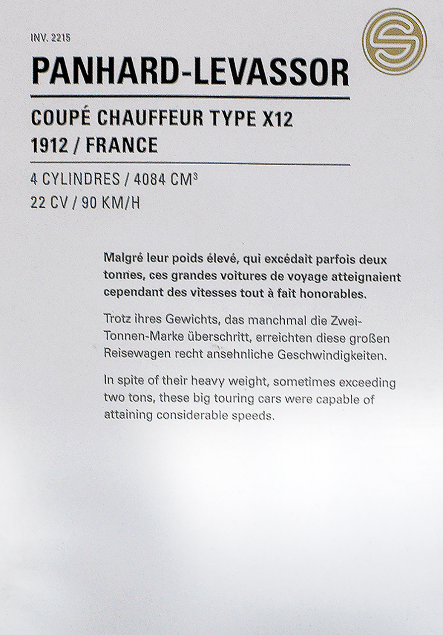 Panhard & Levassor type X12 coupé chauffeur 1912 infos - Cité de l'automobile, Collection Schlumpf, Mulhouse