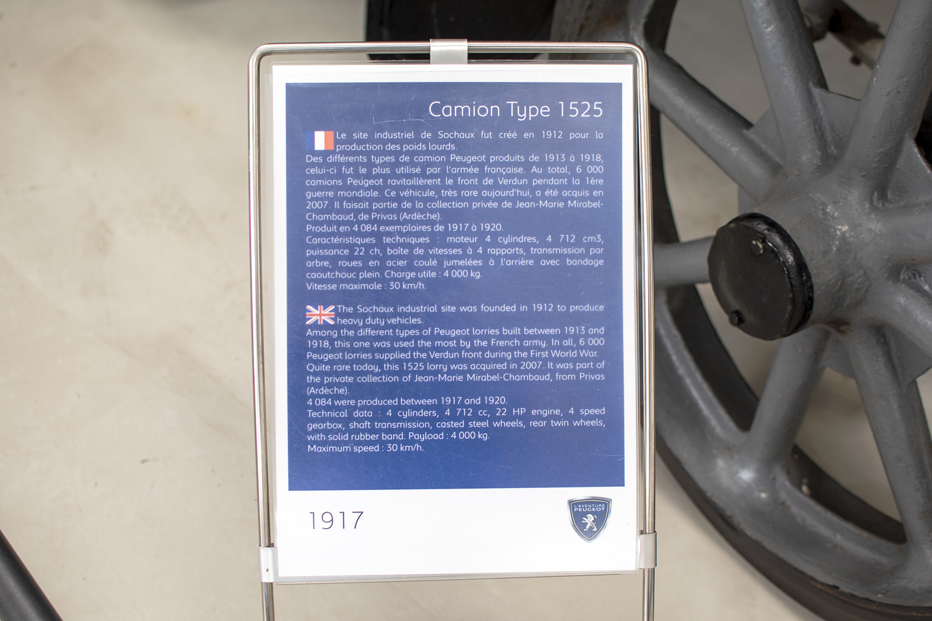 Peugeot type 1525 Camion 1917 infos - Musée ,L'aventure Peugeot ,Sochaux