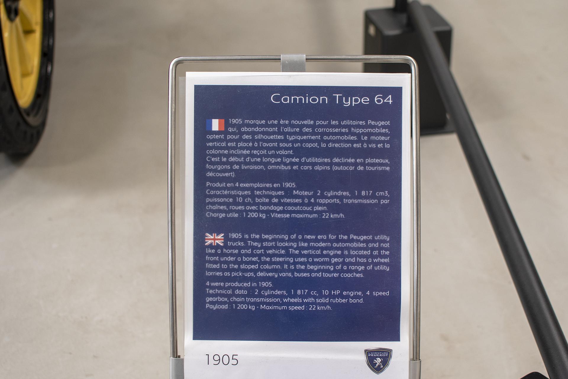 Peugeot type 64 Camion 1904 infos - Musée ,L'aventure Peugeot ,Sochaux 