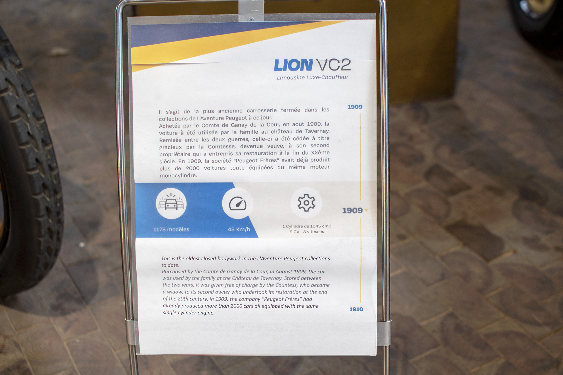 Peugeot VC2 Lion limousine Luxe chauffeur 1909 infos - Musée ,L'aventure Peugeot ,Sochaux