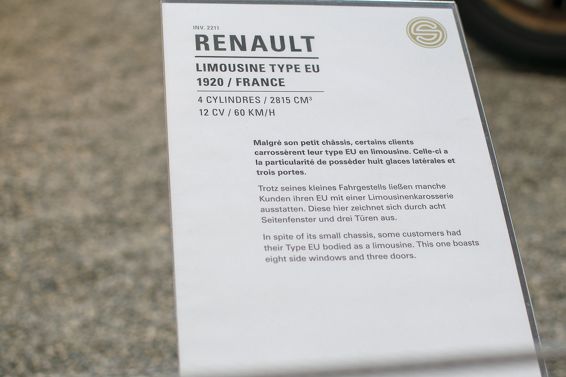 Renault type EU limousine  infos - Cité de l'automobile, Collection Schlumpf, Mulhouse