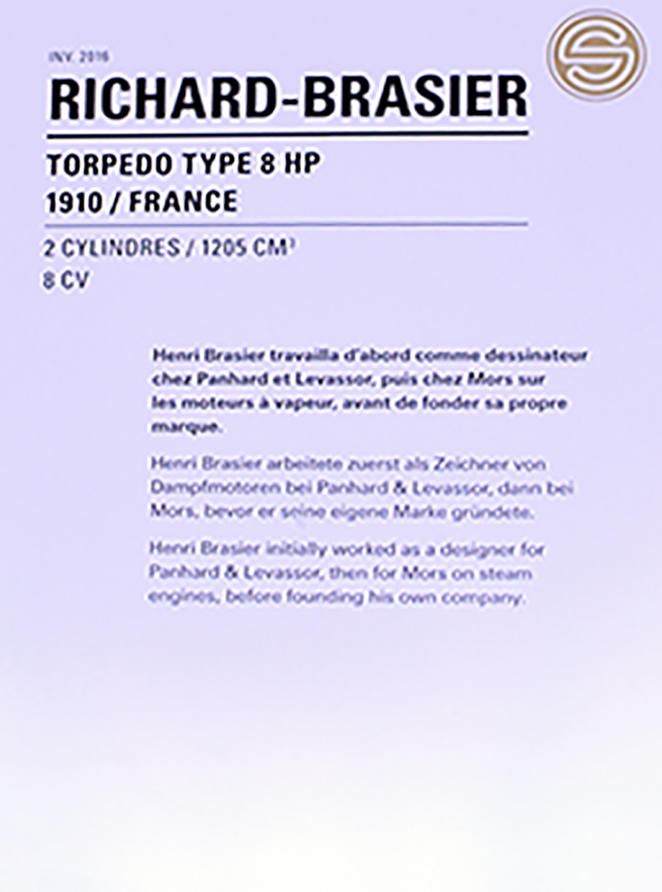 Richard-Brasier 8HP torpedo 1910 details - Cité de l'automobile, Collection Schlumpf, Mulhouse