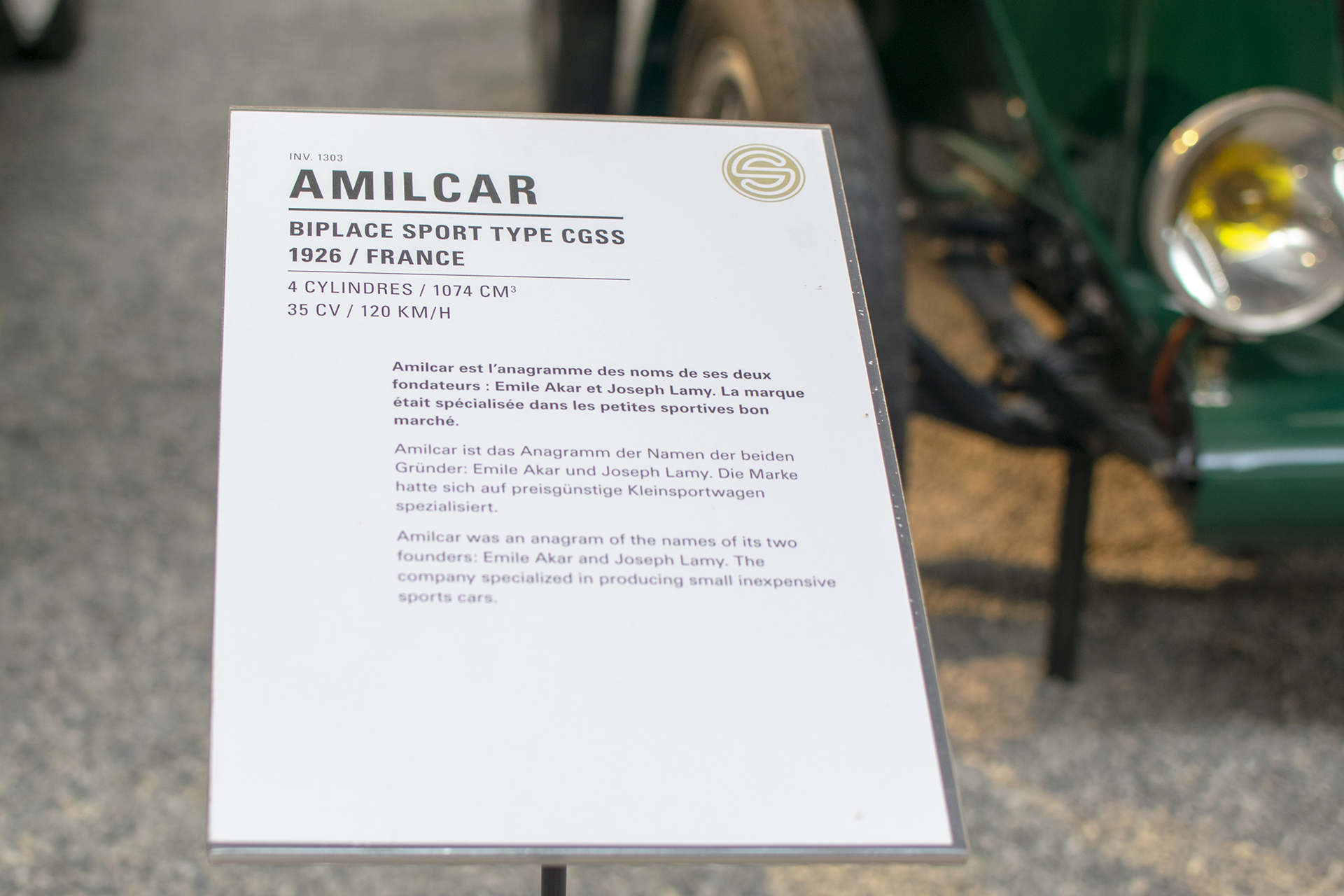 Amilcar CGSS biplace sport 1926 - infos  Cité de l'automobile, Collection Schlumpf, Mulhouse, 2020