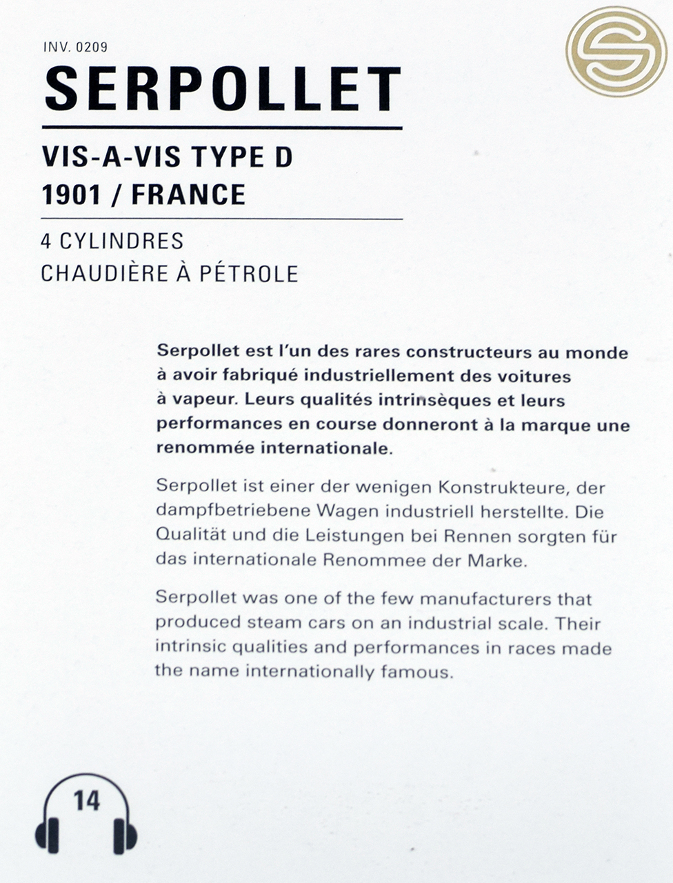 Gardner-Serpollet Type D Vis à Vis 1901 - Cité de l'automobile, Collection Schlumpf, Mulhouse